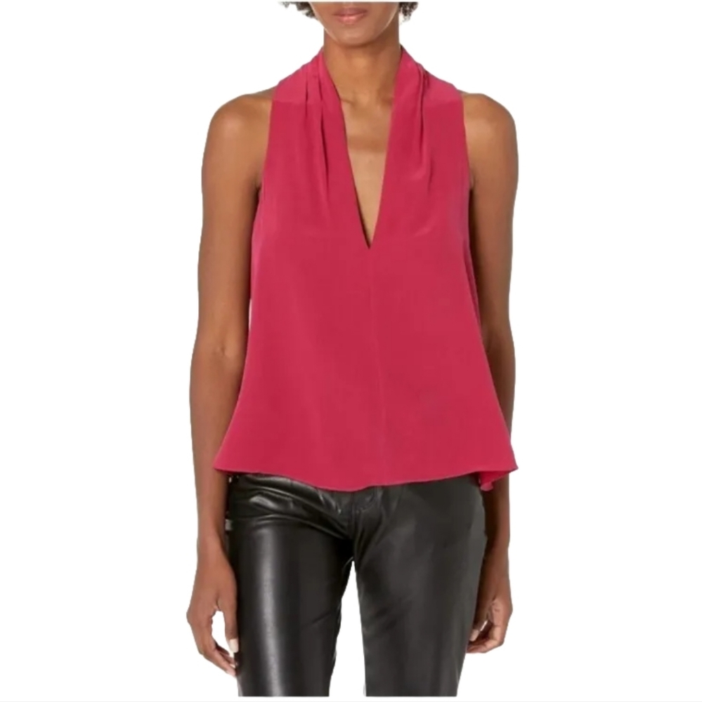 Joie Pink Sleeveless V-Neck Silk Halter Blouse